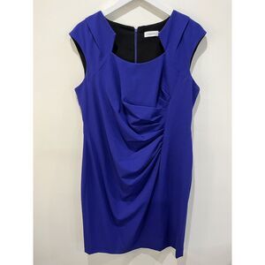 Calvin Klein Sheath Dress Royal‎ Blue 14 Starburst lined Pencil Career Cocktail